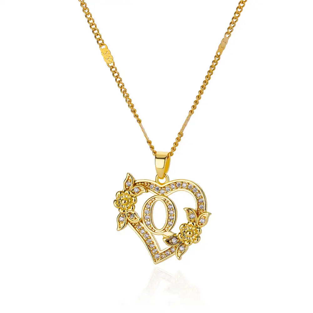 Gold-colored stainless steel heart initial necklace for women – personal, modern, and gift-ready.