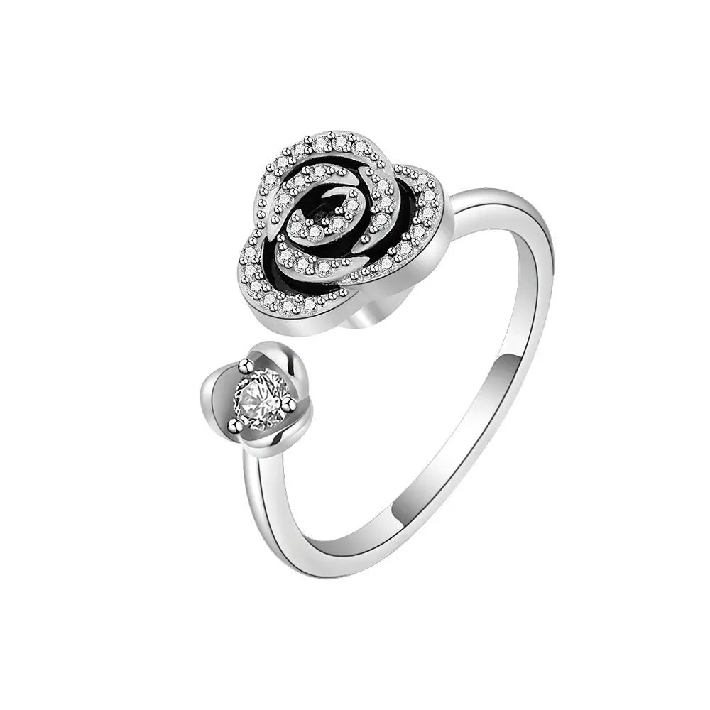 Rotating Fidget Spinner Ring with Floral Design