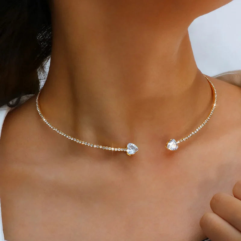 Elegant heart choker necklace with sparkling rhinestones. Minimal, feminine, and perfect for any outfit.