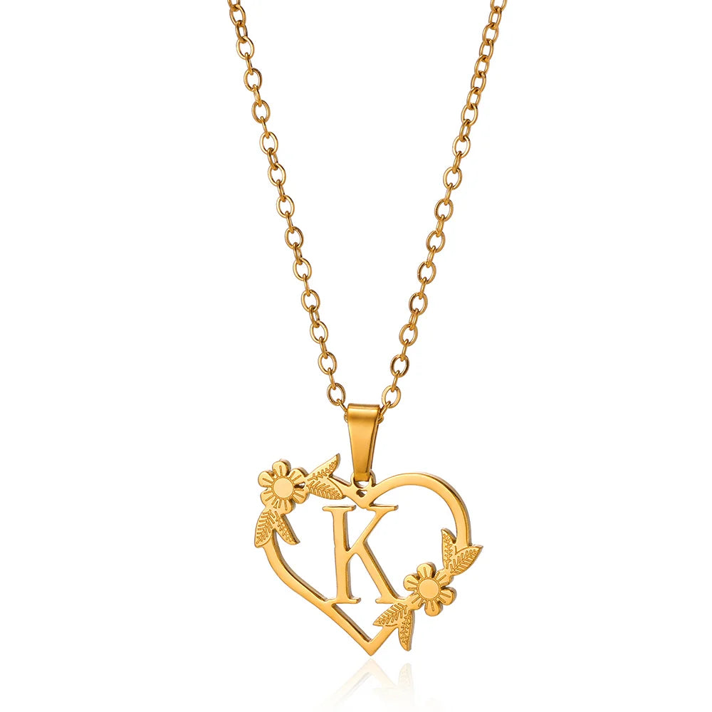 Gold-colored stainless steel heart initial necklace for women – personal, modern, and gift-ready.