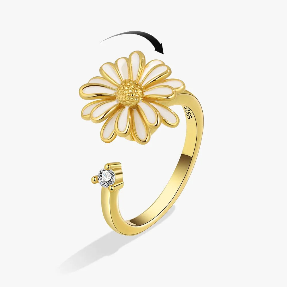 Rotating Fidget Spinner Ring with Floral Design