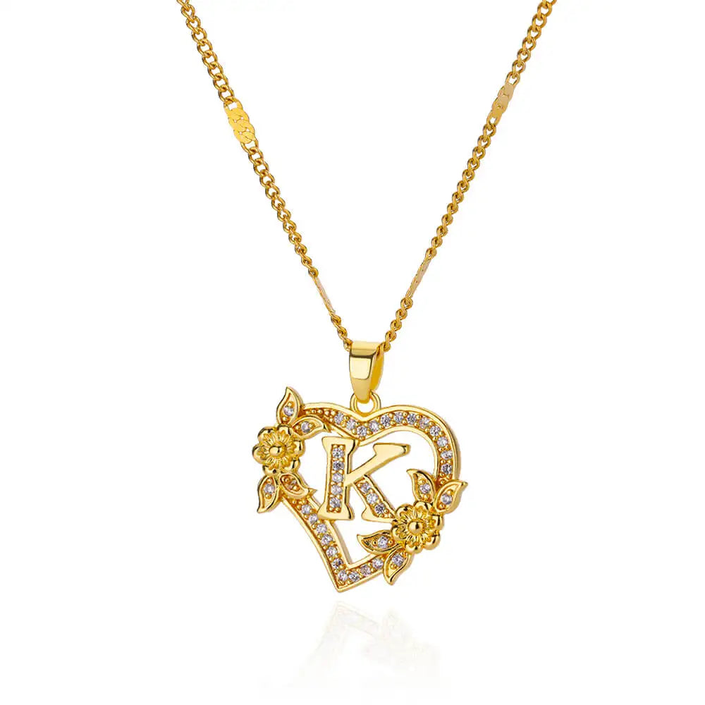 Gold-colored stainless steel heart initial necklace for women – personal, modern, and gift-ready.