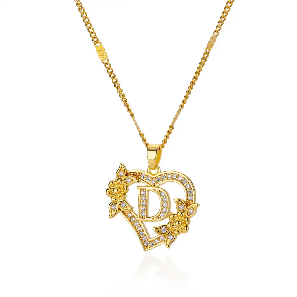 Gold-colored stainless steel heart initial necklace for women – personal, modern, and gift-ready.