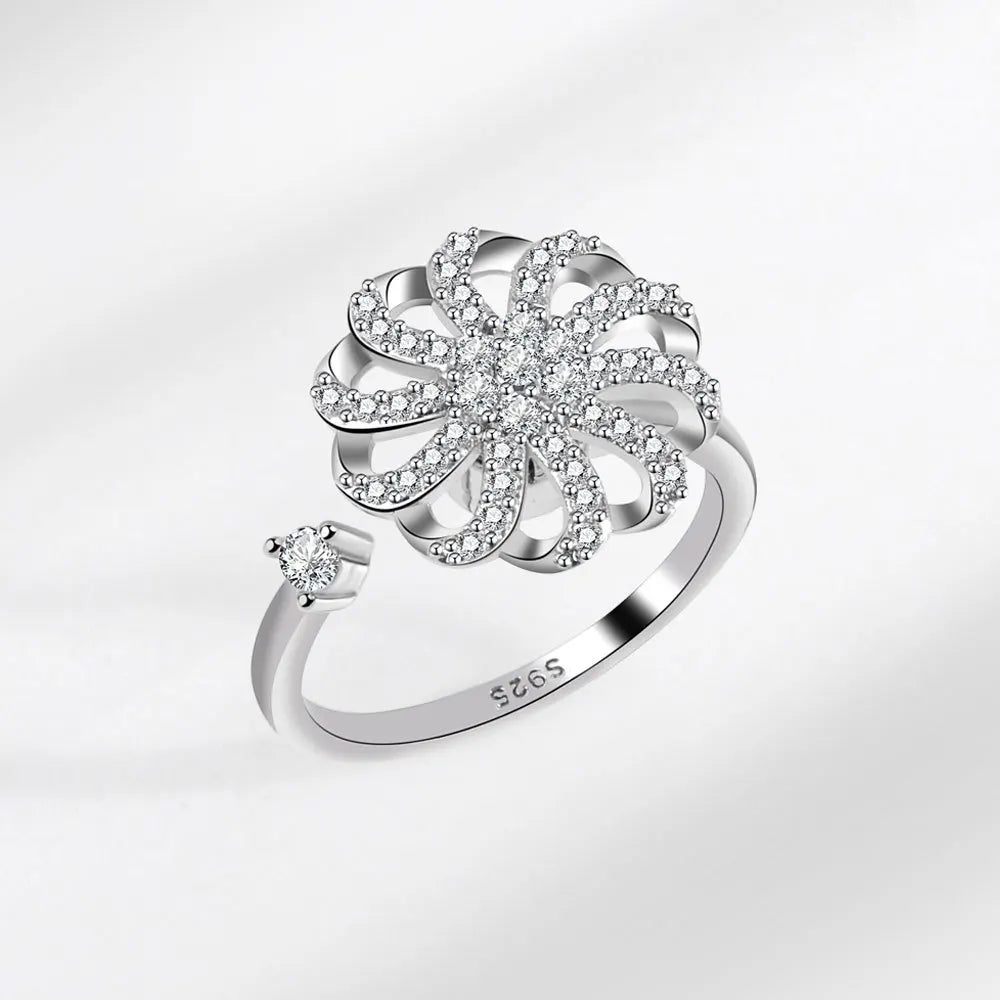 Rotating Fidget Spinner Ring with Floral Design