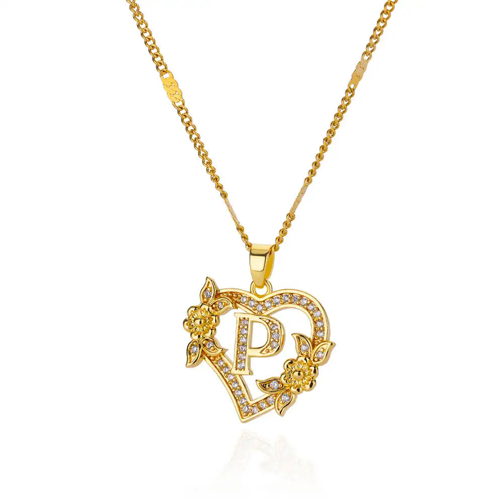 Gold-colored stainless steel heart initial necklace for women – personal, modern, and gift-ready.