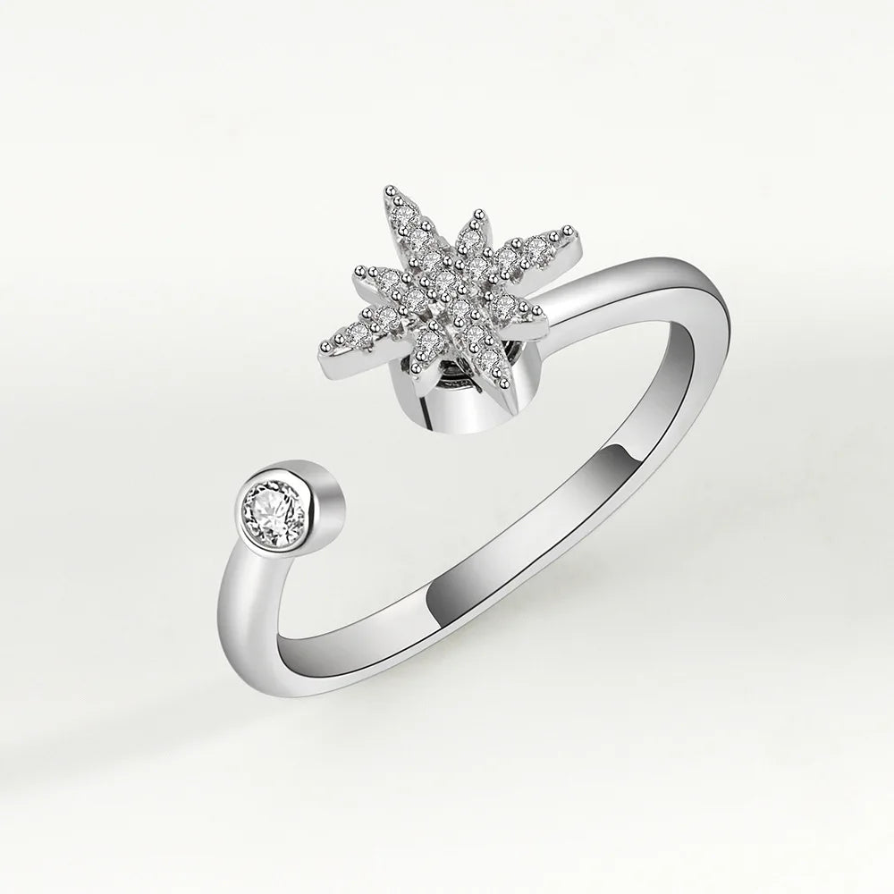 Rotating Fidget Spinner Ring with Floral Design