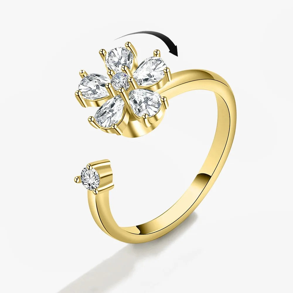 Rotating Fidget Spinner Ring with Floral Design
