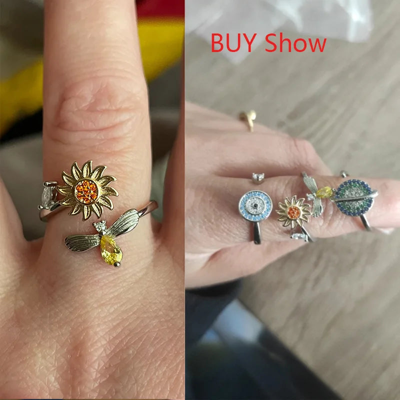 Elegant Sunflower Spinner Ring in Stainless Steel