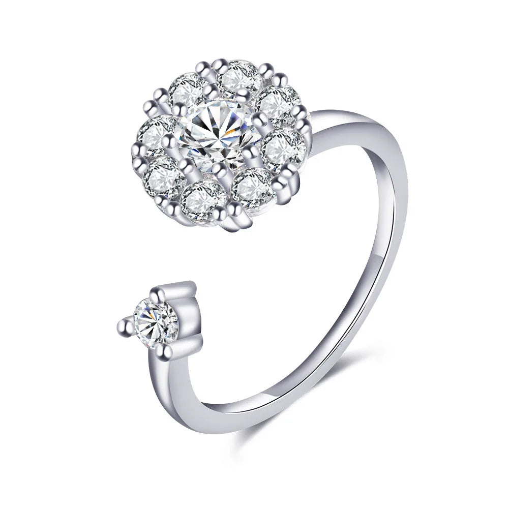 Rotating Fidget Spinner Ring with Floral Design