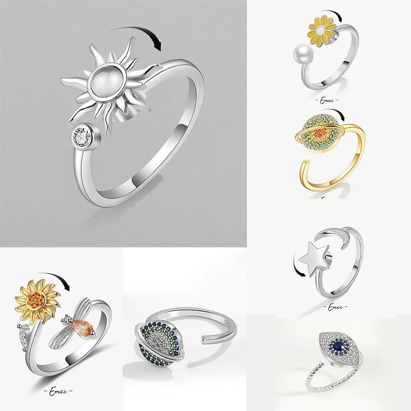 Elegant Sunflower Spinner Ring in Stainless Steel