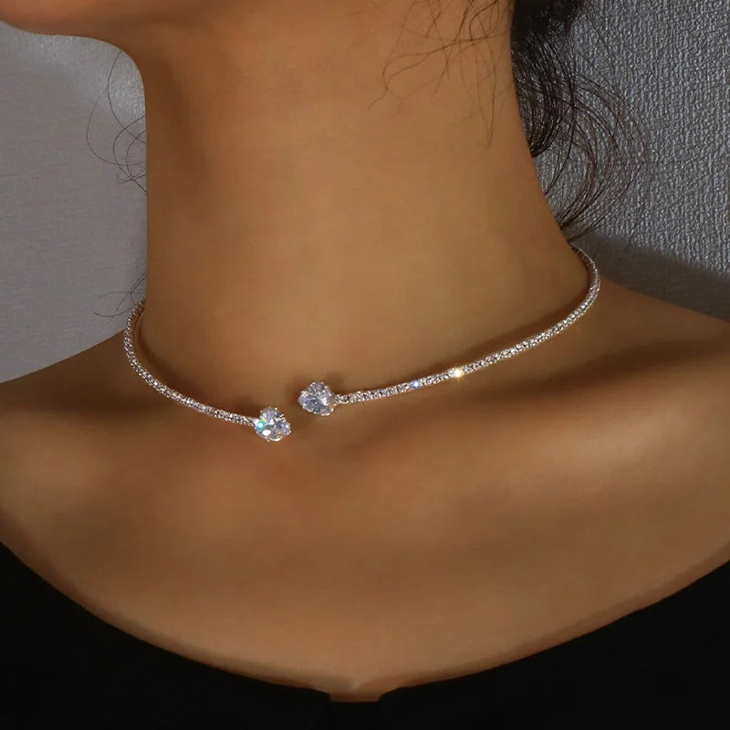 Elegant heart choker necklace with sparkling rhinestones. Minimal, feminine, and perfect for any outfit.