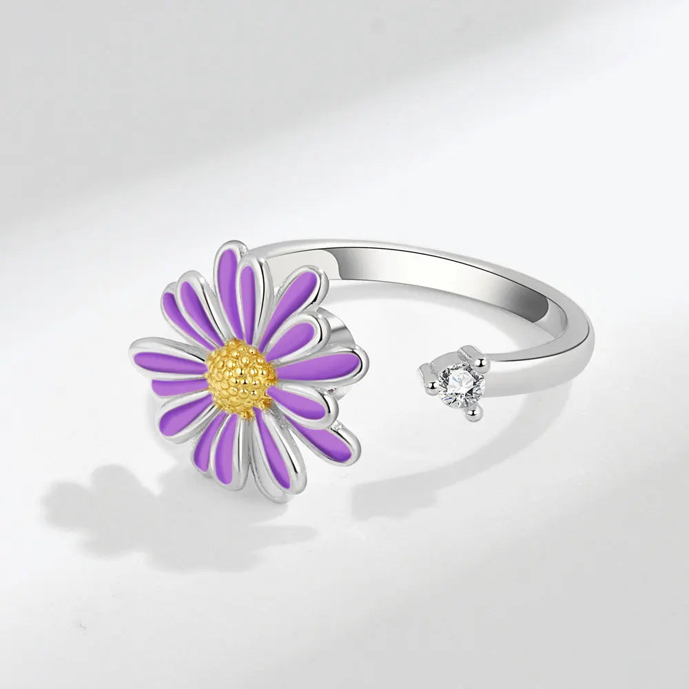 Rotating Fidget Spinner Ring with Floral Design