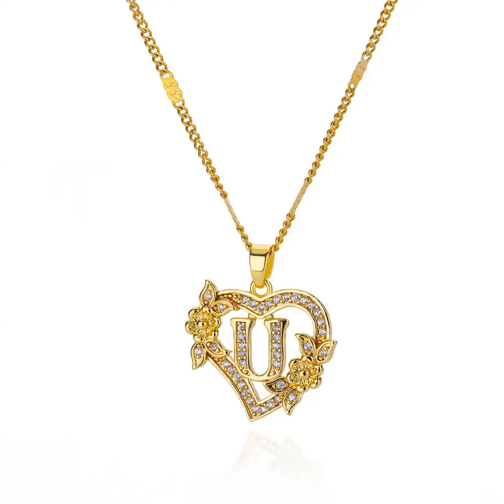 Gold-colored stainless steel heart initial necklace for women – personal, modern, and gift-ready.