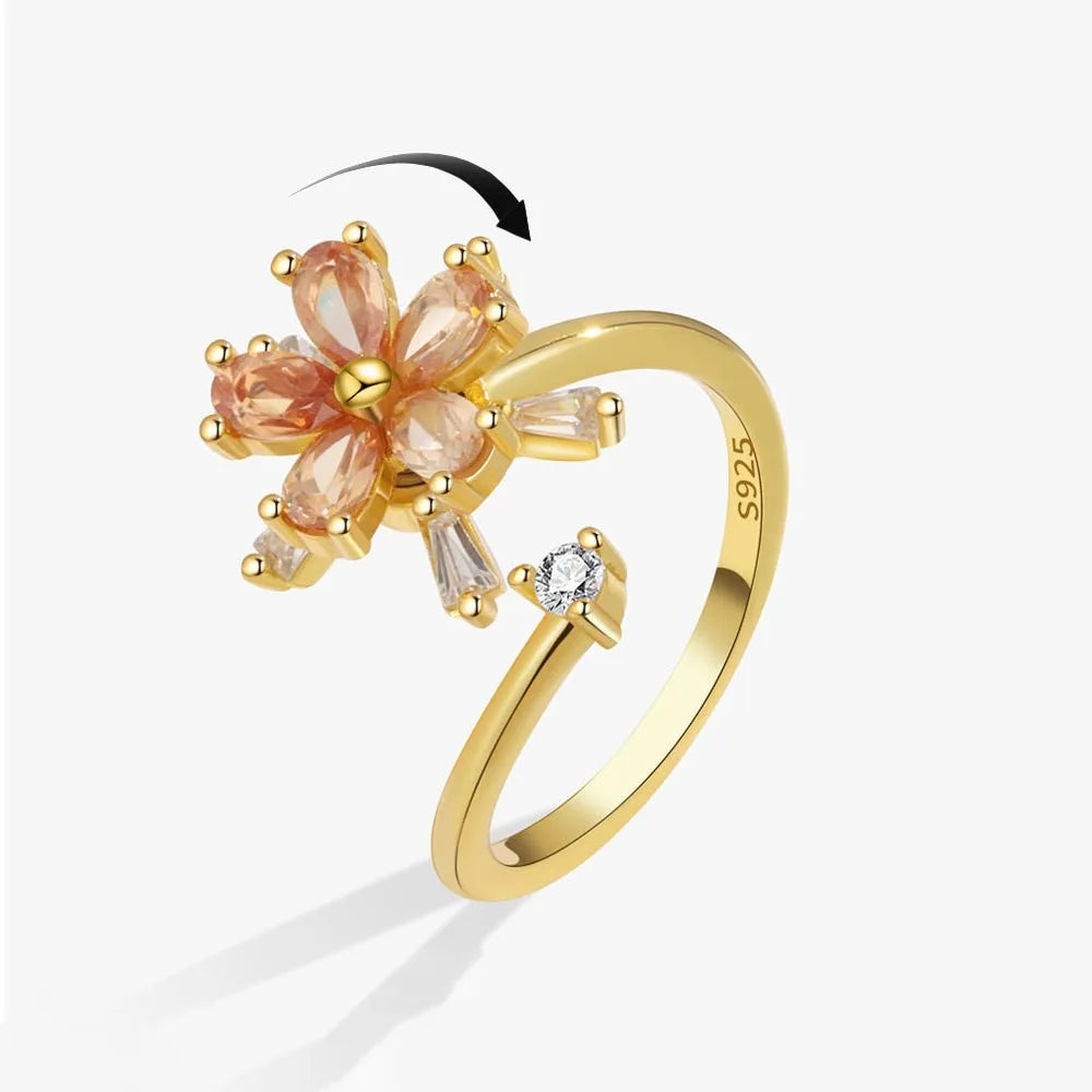 Rotating Fidget Spinner Ring with Floral Design