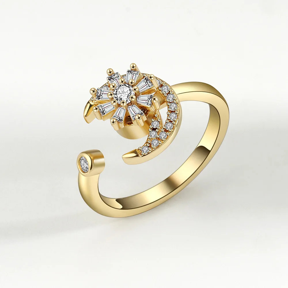 Rotating Fidget Spinner Ring with Floral Design