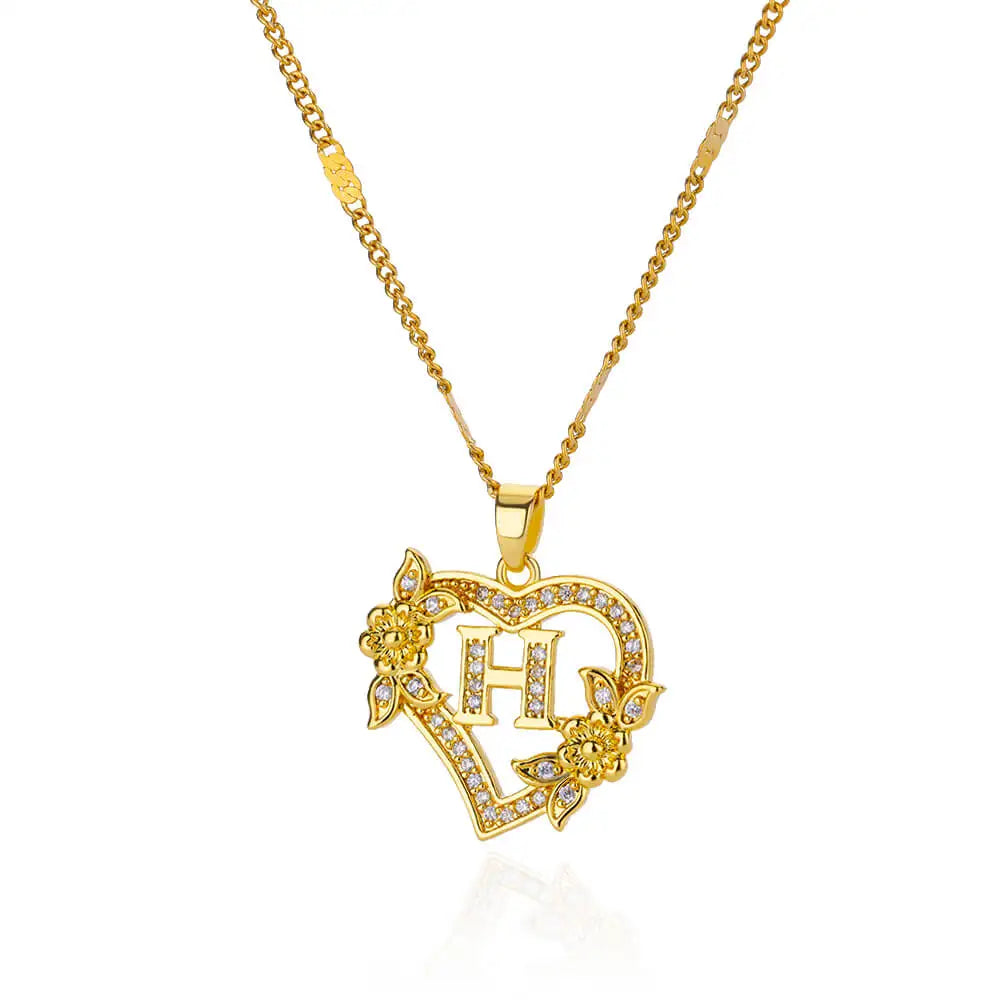 Gold-colored stainless steel heart initial necklace for women – personal, modern, and gift-ready.