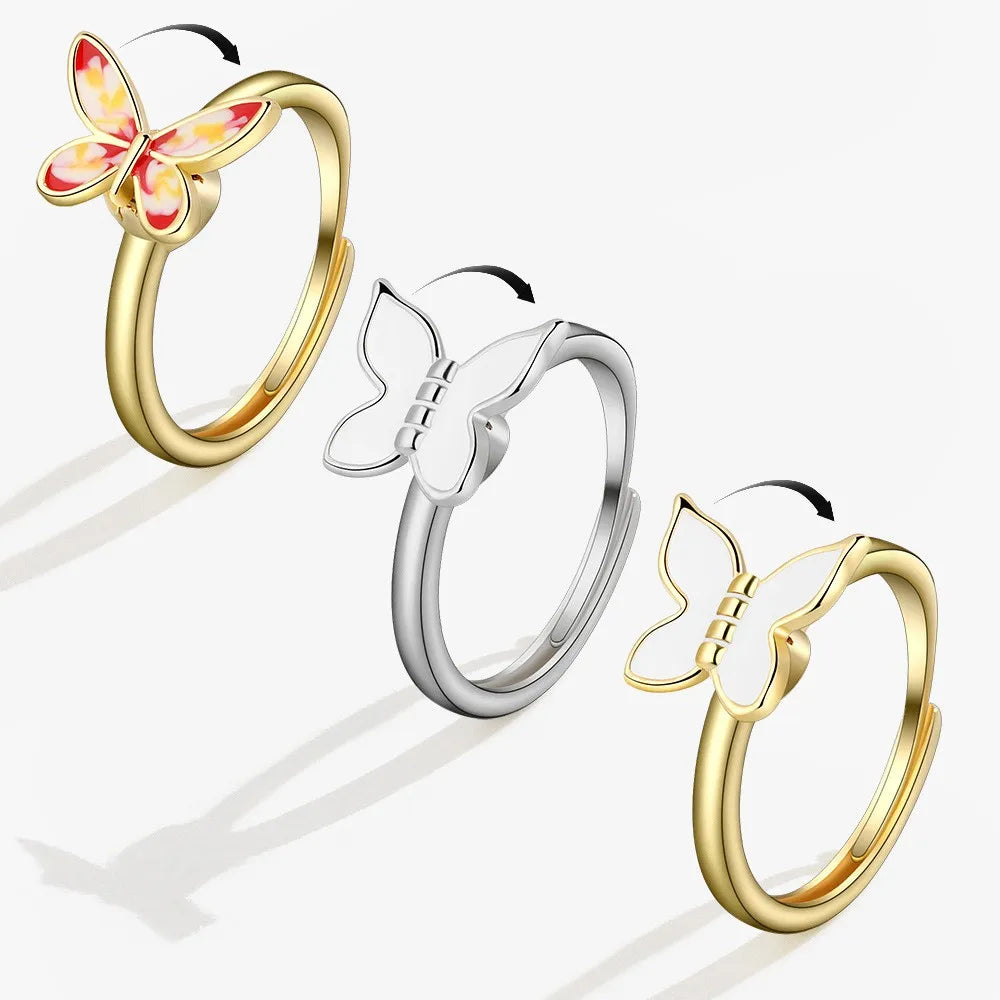 Rotating Fidget Spinner Ring with Floral Design