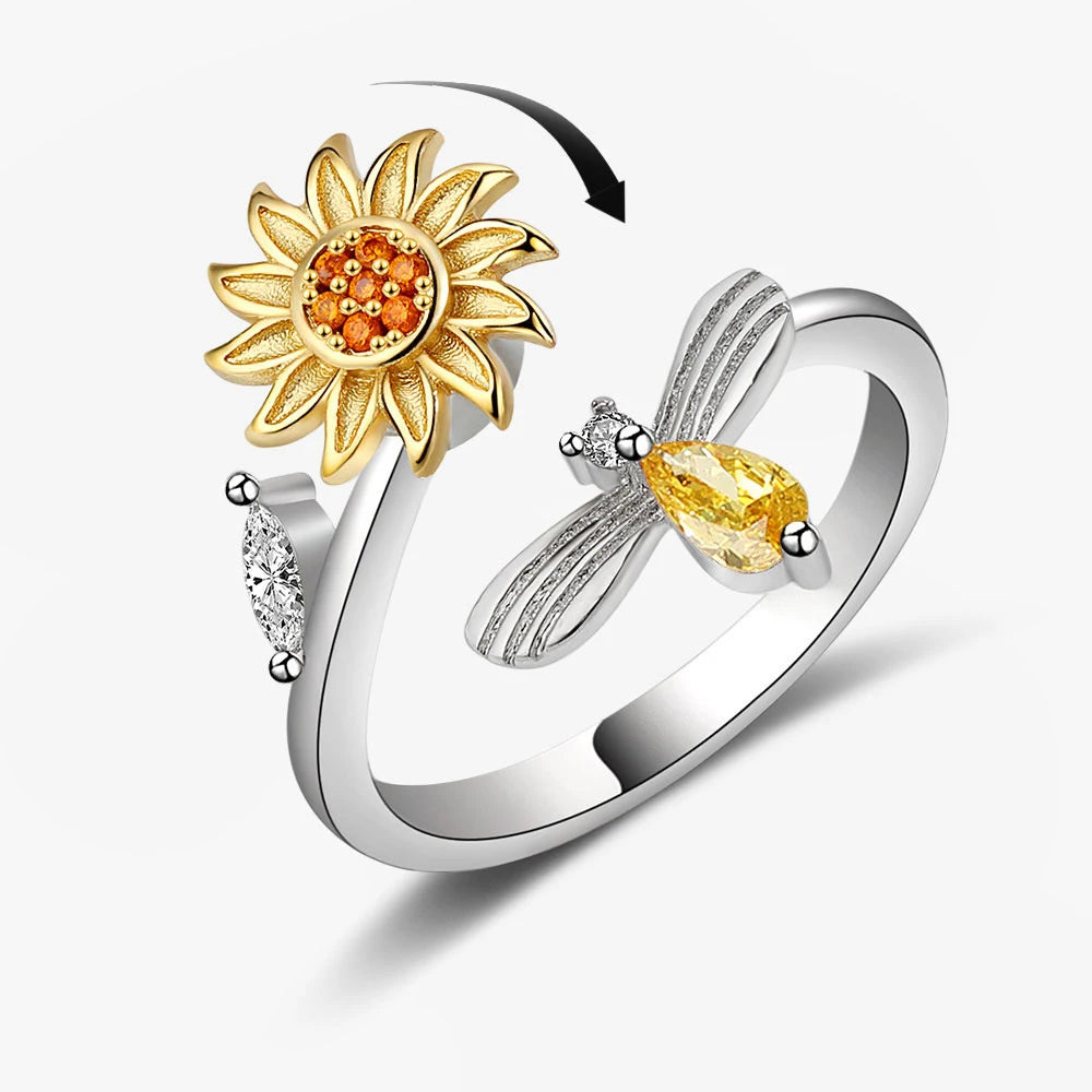 Elegant Sunflower Spinner Ring in Stainless Steel